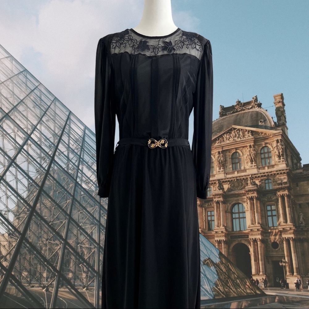 Russian Black Dress with embroidered design.